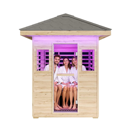 Thermora Zurich 3-Person Low EMF Spruce Wood Outdoor Infrared Sauna With Bluetooth Speakers And LED Lights