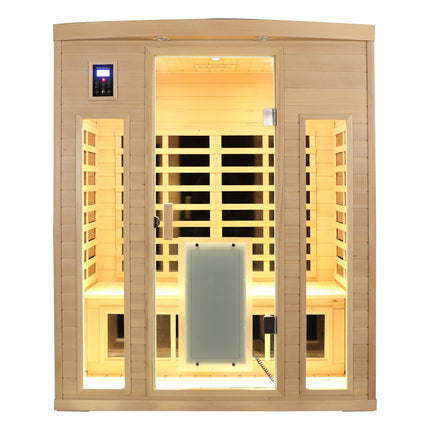 Low EMF, There is also a heating plate on the glass door, Hemlock wood Far-infrared indoor Three person sauna room