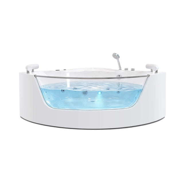 Nuvia Serenity 59-Inch 2-Person Acrylic Corner Whirlpool 16-Jet Hydro Massage Bathtub With Heater Rainbow Light
