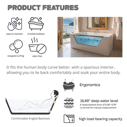 Nuvia Veloria 67-Inch 7-Jets Hydrotherapy Whirlpool Bathtub With Glass Panel