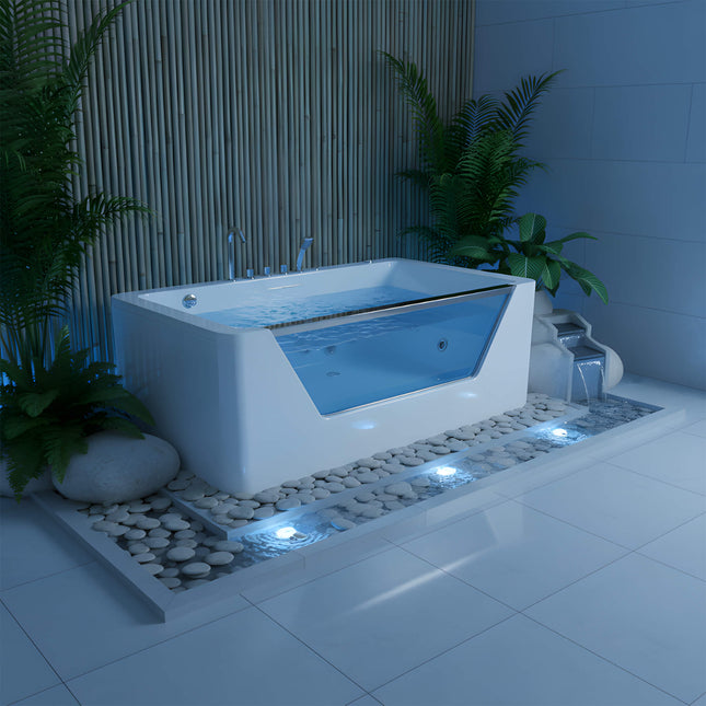 Nuvia Veloria 67-Inch 7-Jets Hydrotherapy Whirlpool Bathtub With Glass Panel