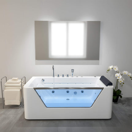 Nuvia Veloria 67-Inch 7-Jets Hydrotherapy Whirlpool Bathtub With Glass Panel