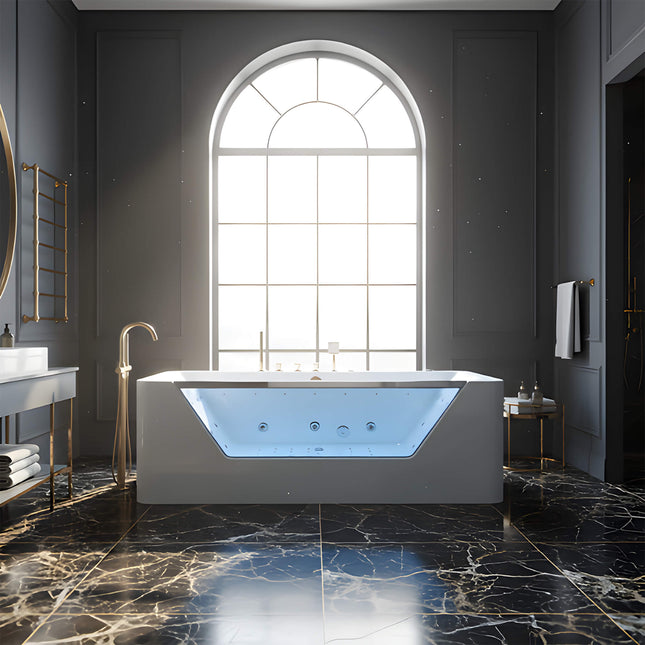 Nuvia Veloria 67-Inch 7-Jets Hydrotherapy Whirlpool Bathtub With Glass Panel