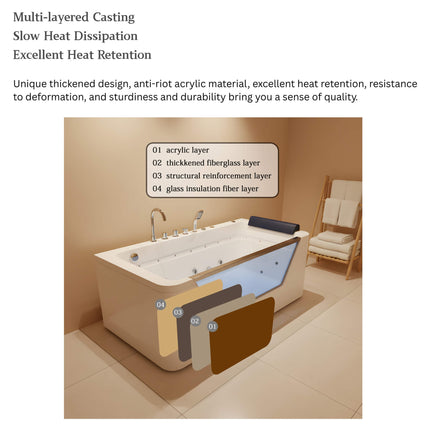 Nuvia Veloria 67-Inch 7-Jets Hydrotherapy Whirlpool Bathtub With Glass Panel