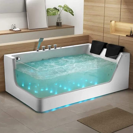 Nuvia Solstice 71-Inch Luxury 2-Person Acrylic Whirlpool Tub With LED Lights Jets And Faucet
