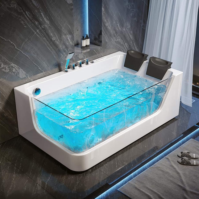 Nuvia Solstice 71-Inch Luxury 2-Person Acrylic Whirlpool Tub With LED Lights Jets And Faucet
