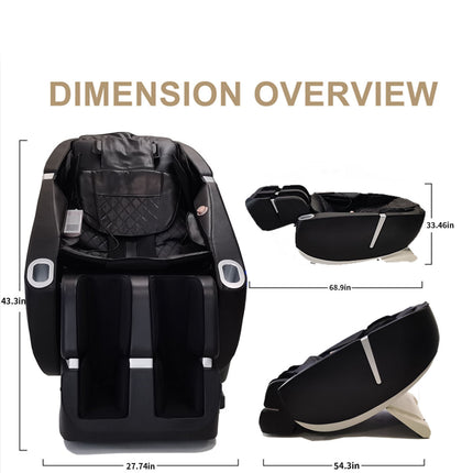 Space Saver Design Zero Gravity Multifunction Massage Chair with SL Type Pulley Guide, Durable Leather, 2D Motor, Black PU