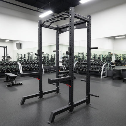 Commercial Squat Rack w/ Safety Bars, J-Hooks & Weight Storage (New)
