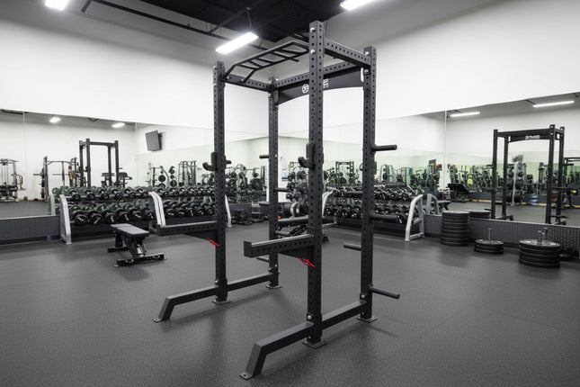Commercial Squat Rack w/ Safety Bars, J-Hooks & Weight Storage (New)