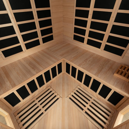 Blisspod, Vienna, Corner Spacious Far Infrared Sauna Canadian Hemlock Ultra Low EMF, 12 Heaters, 4-5 Persons