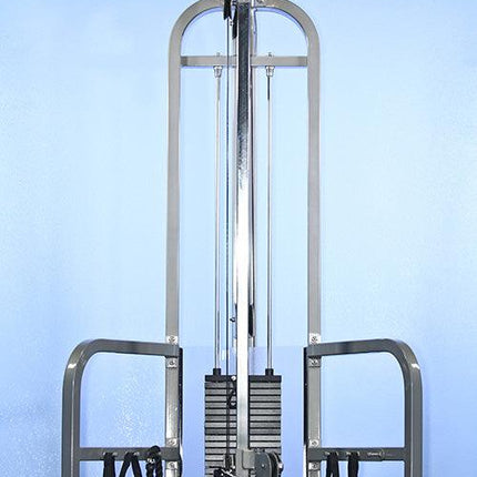 Dual Function High-Low Pulley Combo - Muscle D Fitness - Vertical Adjustable - Pin Selectorized - Handle Storage