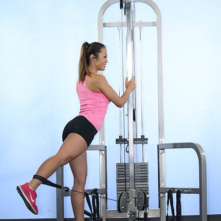 Dual Function High-Low Pulley Combo - Muscle D Fitness - Vertical Adjustable - Pin Selectorized - Handle Storage