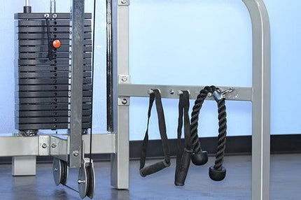 Dual Function High-Low Pulley Combo - Muscle D Fitness - Vertical Adjustable - Pin Selectorized - Handle Storage