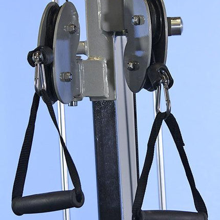 Dual Function High-Low Pulley Combo - Muscle D Fitness - Vertical Adjustable - Pin Selectorized - Handle Storage