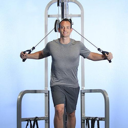 Dual Function High-Low Pulley Combo - Muscle D Fitness - Vertical Adjustable - Pin Selectorized - Handle Storage