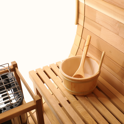 Blisspod, Prague, Canadian Red Cedar Outdoor Steam Barell Sauna, 2-4 / 4-6 persons with Full Glass Back & 2 front Porch seats