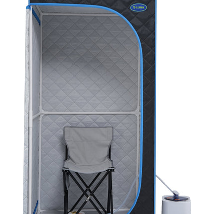 Portable Black Full Size Steam Sauna tent–Personal Home Spa, with Steam Generator, Remote Control, Foldable Chair, PVC pipes. Easy to Install,fast heating, with FCC & UL Certification.
