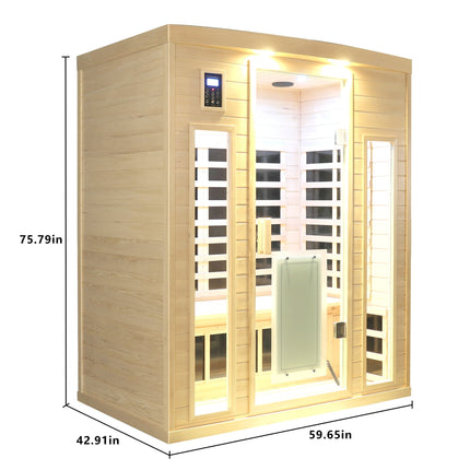 Low EMF, There is also a heating plate on the glass door, Hemlock wood Far-infrared indoor Three person sauna room