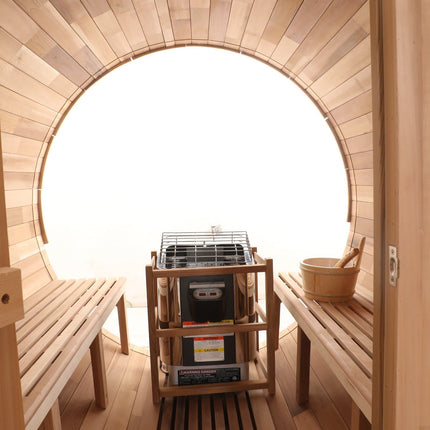 Blisspod, Prague, Canadian Red Cedar Outdoor Steam Barell Sauna, 2-4 / 4-6 persons with Full Glass Back & 2 front Porch seats