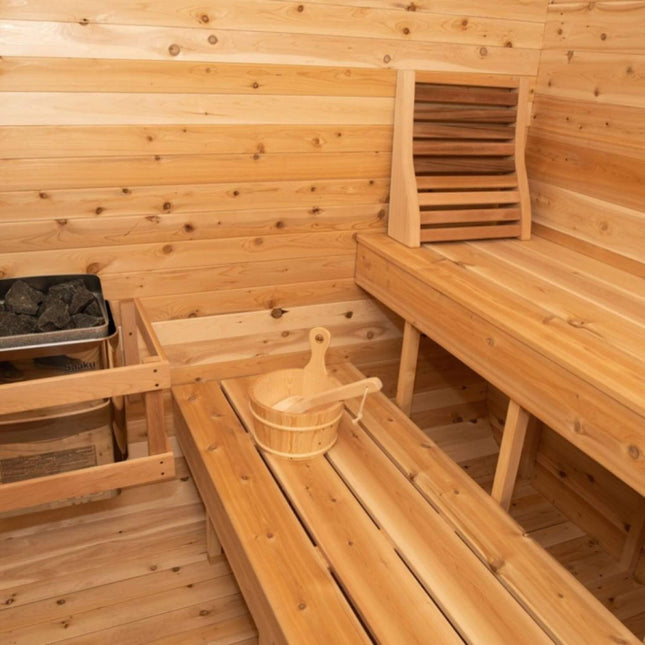 Dundalk Leisurecraft 4-Person Canadian Timber Luna Cube Sauna With Sloped Roof And Front Window [CTC22LU]