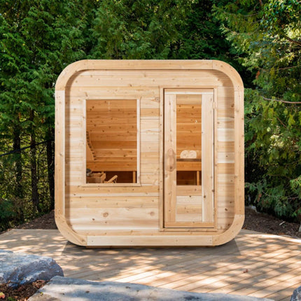 Dundalk Leisurecraft 4-Person Canadian Timber Luna Cube Sauna With Sloped Roof And Front Window [CTC22LU]