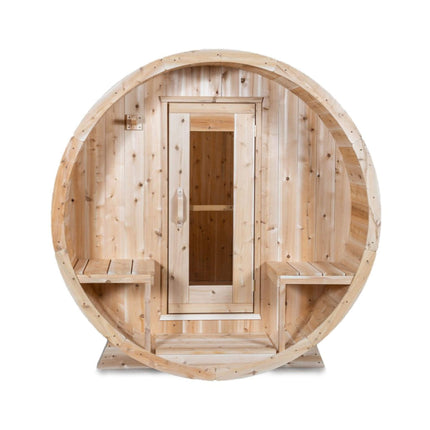 Dundalk Leisurecraft 4-Person Canadian Timber Serenity Barrel Sauna With Solid Wood Benches [CTC2245W]