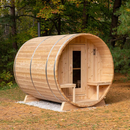 Dundalk Leisurecraft 4-Person Canadian Timber Serenity Barrel Sauna With Solid Wood Benches [CTC2245W]