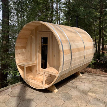 Dundalk Leisurecraft 4-Person Canadian Timber Serenity Barrel Sauna With Solid Wood Benches [CTC2245W]