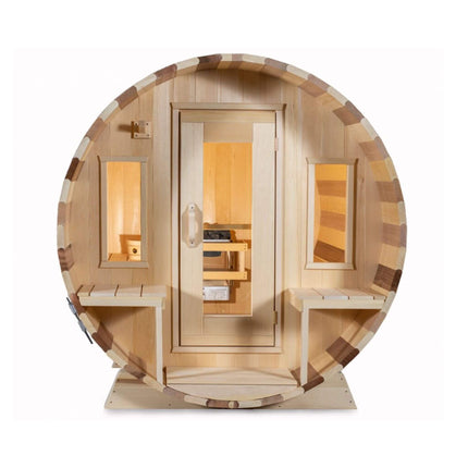 Dundalk Leisurecraft 6-Person Canadian Timber Tranquility Barrel Sauna With Front Porch [CTC2345W]