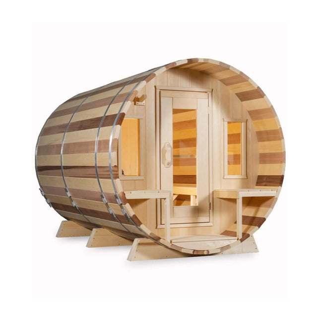 Dundalk Leisurecraft 6-Person Canadian Timber Tranquility Barrel Sauna With Front Porch [CTC2345W]