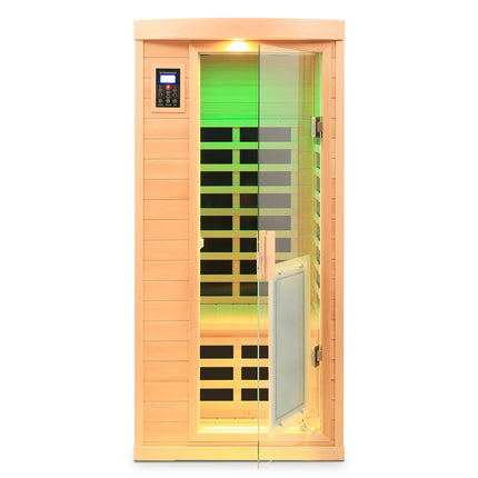 Low EMF, There is also a heating plate on the glass door, Hemlock wood Far-infrared indoor One person sauna room