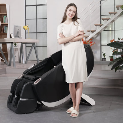 Space Saver Design Zero Gravity Multifunction Massage Chair with SL Type Pulley Guide, Durable Leather, 2D Motor, Black PU