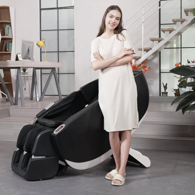 Space Saver Design Zero Gravity Multifunction Massage Chair with SL Type Pulley Guide, Durable Leather, 2D Motor, Black PU