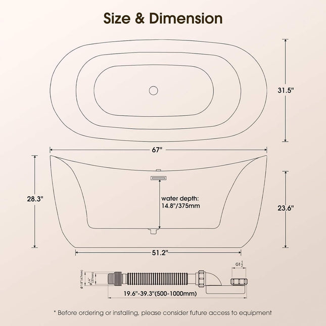 Nuvia Verano Freestanding Whirlpool Air Bubble LED Massage Bathtub