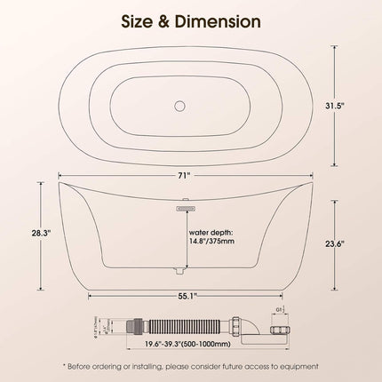 Nuvia Verano Freestanding Whirlpool Air Bubble LED Massage Bathtub