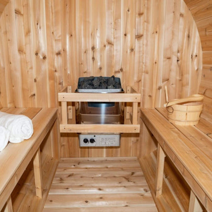 Dundalk Leisurecraft 84-Inch 4-Person Canadian Timber Harmony Barrel Sauna With Solid Wood Benches [CTC22W]