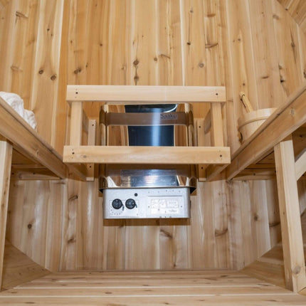 Dundalk Leisurecraft 84-Inch 4-Person Canadian Timber Harmony Barrel Sauna With Solid Wood Benches [CTC22W]