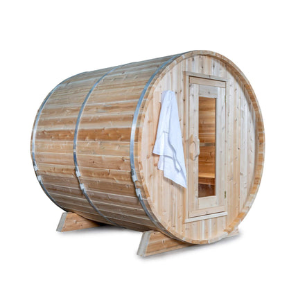 Dundalk Leisurecraft 84-Inch 4-Person Canadian Timber Harmony Barrel Sauna With Solid Wood Benches [CTC22W]