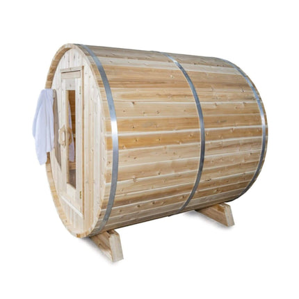 Dundalk Leisurecraft 84-Inch 4-Person Canadian Timber Harmony Barrel Sauna With Solid Wood Benches [CTC22W]