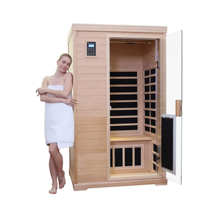 Thermora Ivara Luxury 2-Person Hemlock Wood FAR Infrared Sauna Room W/ Glass Door, 1750W