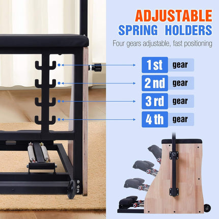 Core Pilates Multifunctional Solid Wood Pilates Reformer Chair With Adjustable Springs And Split Pedals
