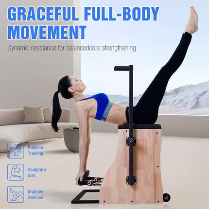 Core Pilates Multifunctional Solid Wood Pilates Reformer Chair With Adjustable Springs And Split Pedals