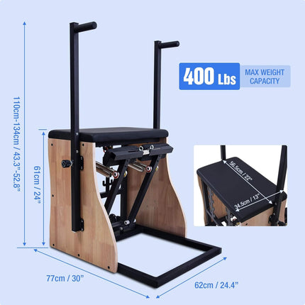 Core Pilates Multifunctional Solid Wood Pilates Reformer Chair With Adjustable Springs And Split Pedals