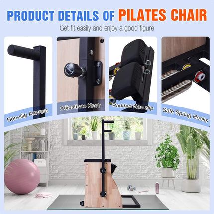 Core Pilates Multifunctional Solid Wood Pilates Reformer Chair With Adjustable Springs And Split Pedals