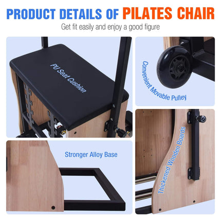 Core Pilates Multifunctional Solid Wood Pilates Reformer Chair With Adjustable Springs And Split Pedals