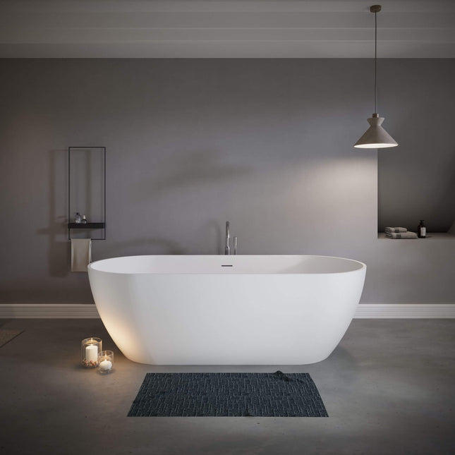 Nuvia 59-Inch Luxury Solid Surface Matte White Freestanding Soaking Tub