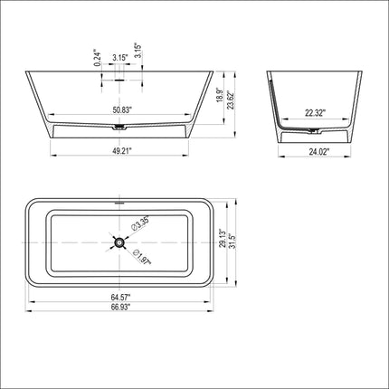 Nuvia 67-Inch Luxury Freestanding Solid Surface Soaking Bathtub