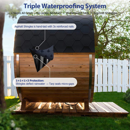 Thermora Haven Premium All-Weather Outdoor Pinewood Barrel Sauna Kit With 4.5KW Heater And Tempered Glass Window