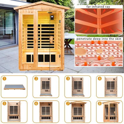 Thermora Zorin Premium 2-Person Indoor Outdoor Low EMF FAR-Infrared Hemlock Wood Personal Home Sauna Spa, 1750W