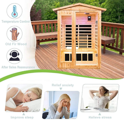 Thermora Zorin Premium 2-Person Indoor Outdoor Low EMF FAR-Infrared Hemlock Wood Personal Home Sauna Spa, 1750W
